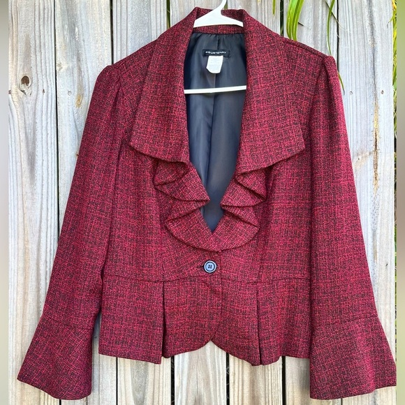 Victorian style blazer jacket pleated ruffles 
shoulder pads bell sleeves tweed - Picture 1 of 9